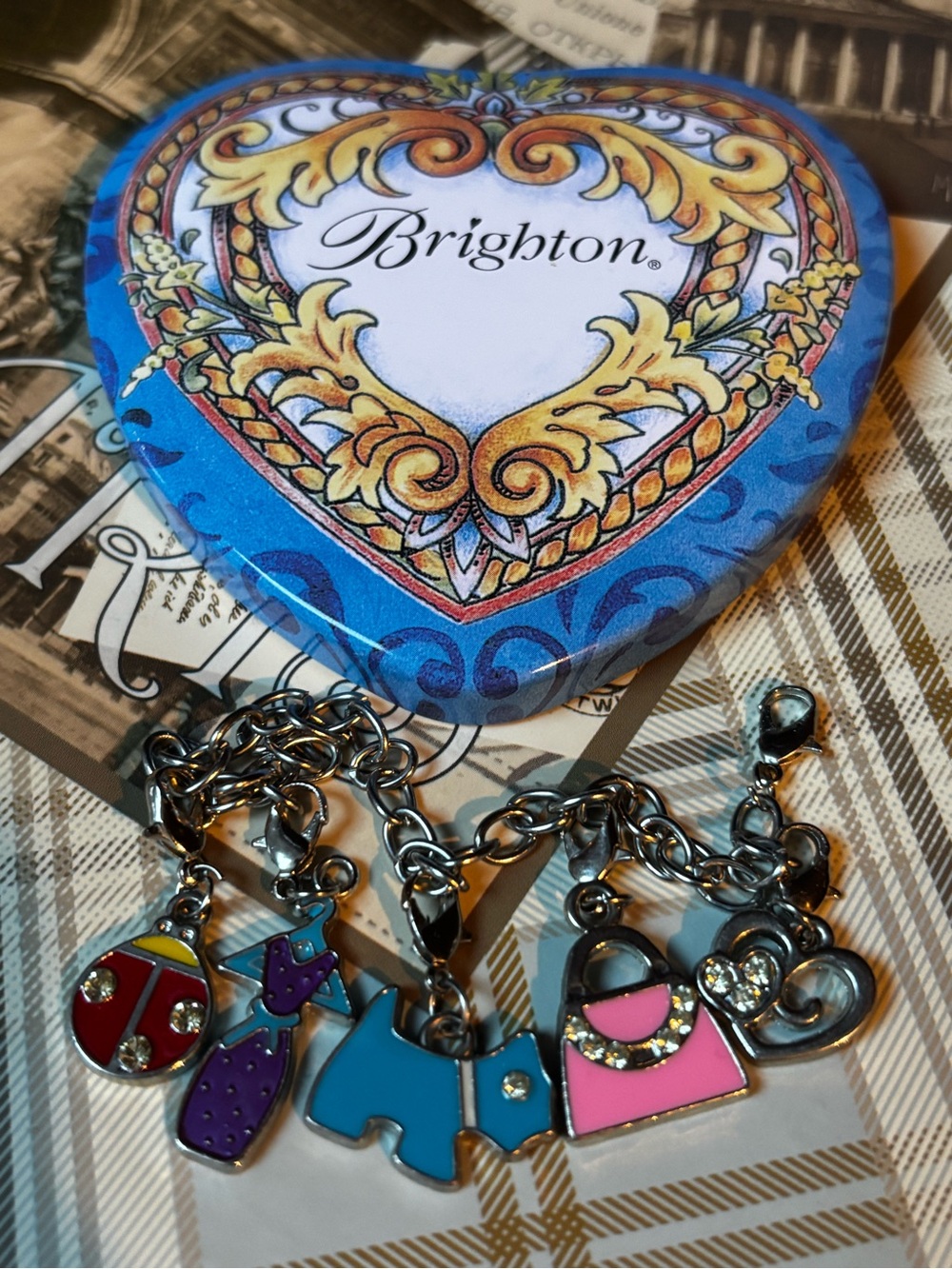 BRIGHTON ~ Vintage Silver Plate & Enamel anklet .  characteristic whimsical life